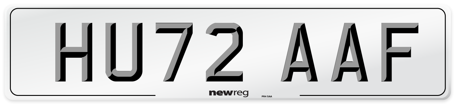 HU72 AAF Number Plate from New Reg